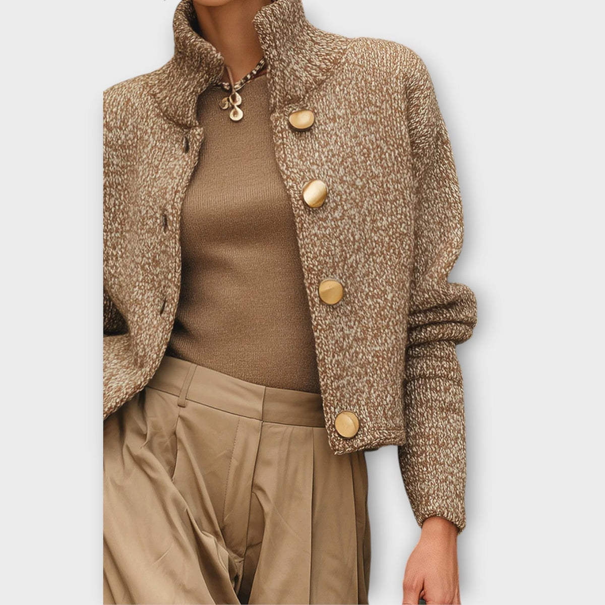 Veste en Maille Texturée avec Boutons Luxe