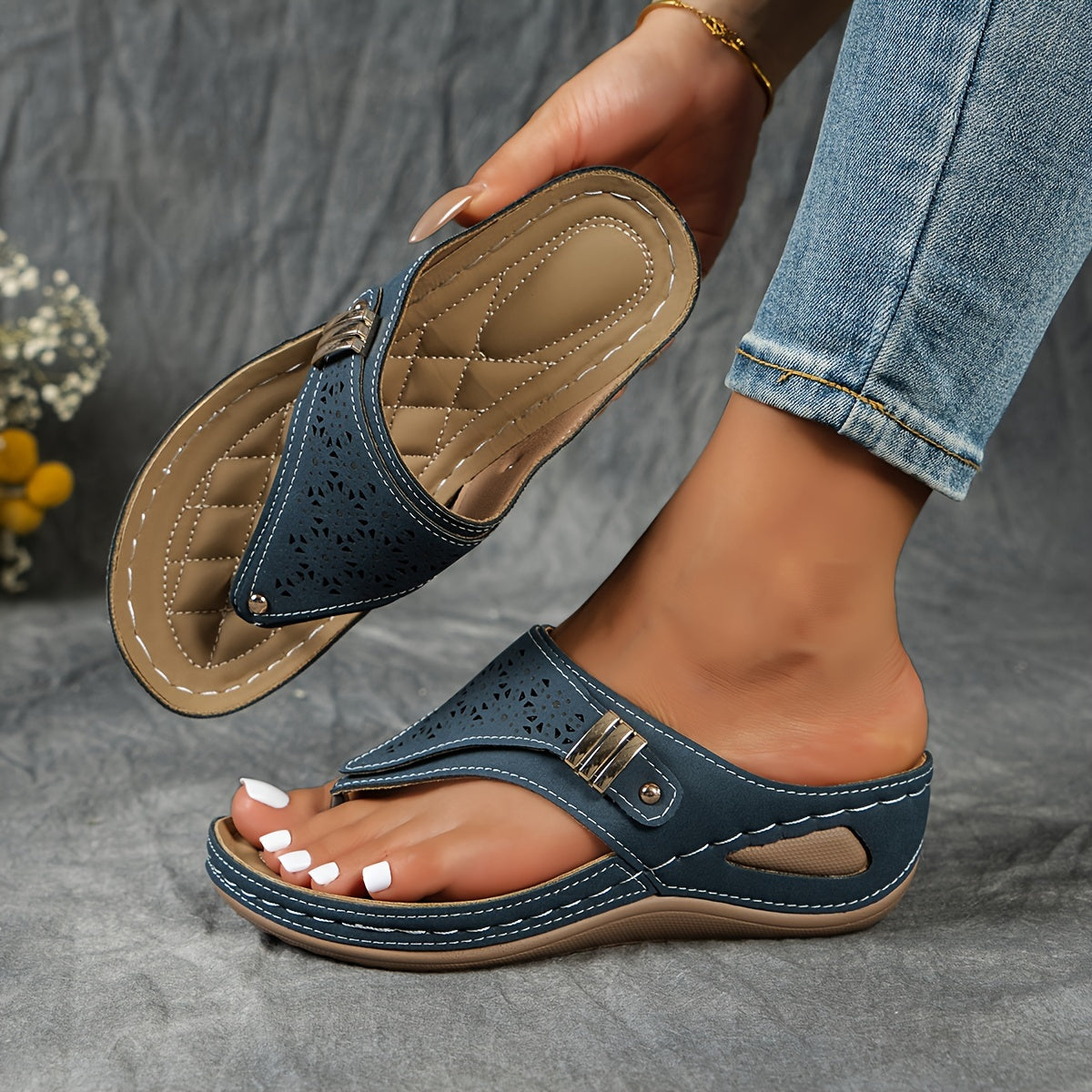 Tongs Compensées Femme à Support Voûte Plantaire Ergonomique