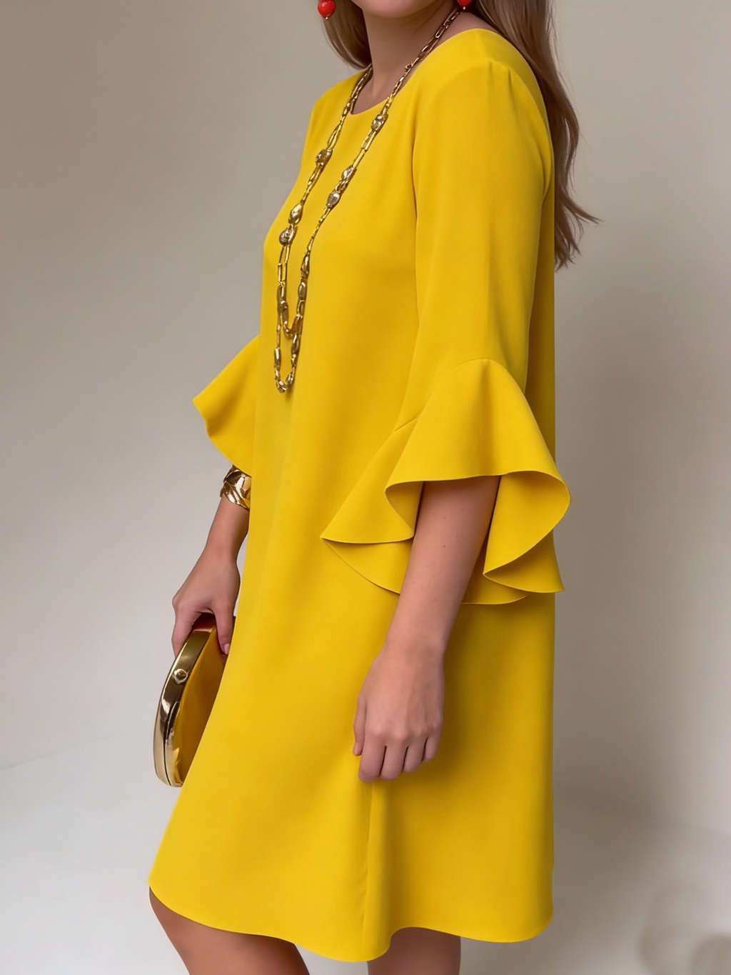 Robe Femme Fluide Manches Volantées Coupe Ample Élégante