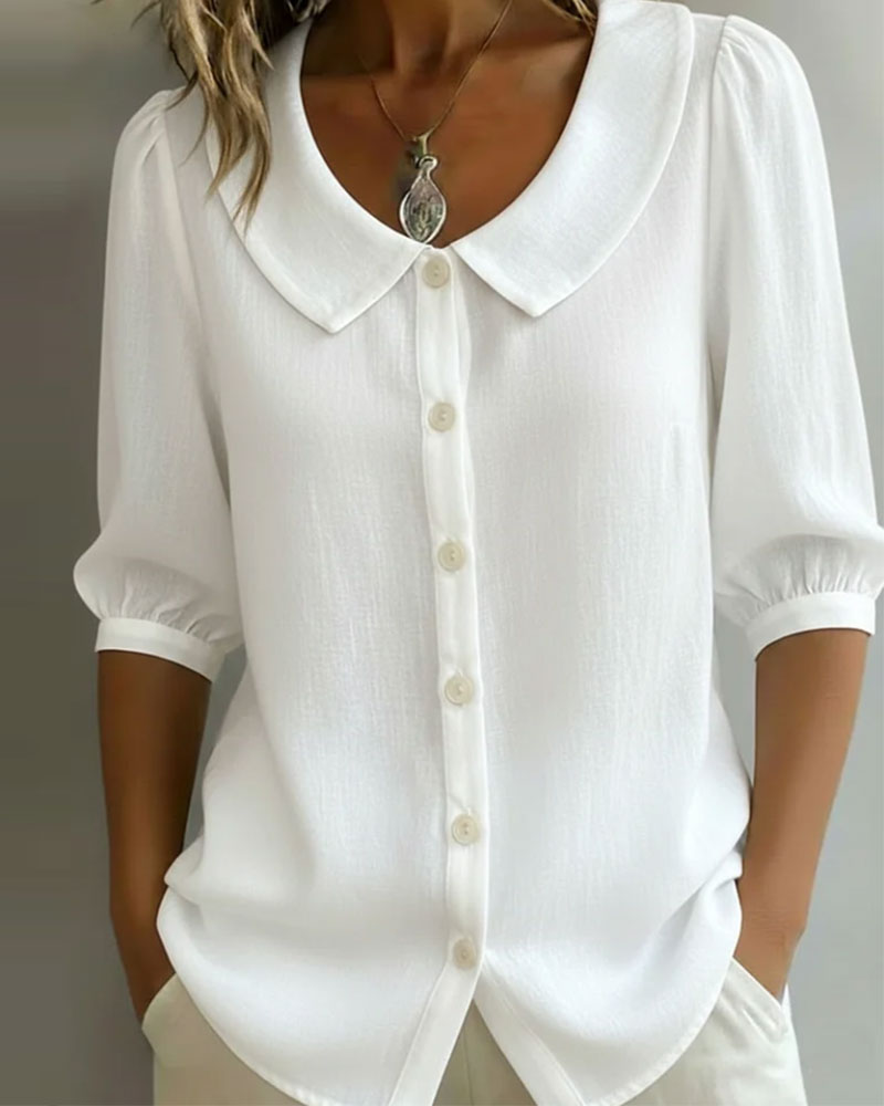 Chemisier Femme Coton Col Peter Pan Manches 3/4 Chic