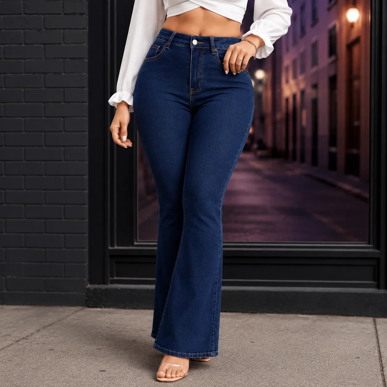 Jean Évasé Femme Curvella – Taille Haute, Coupe Sculptante