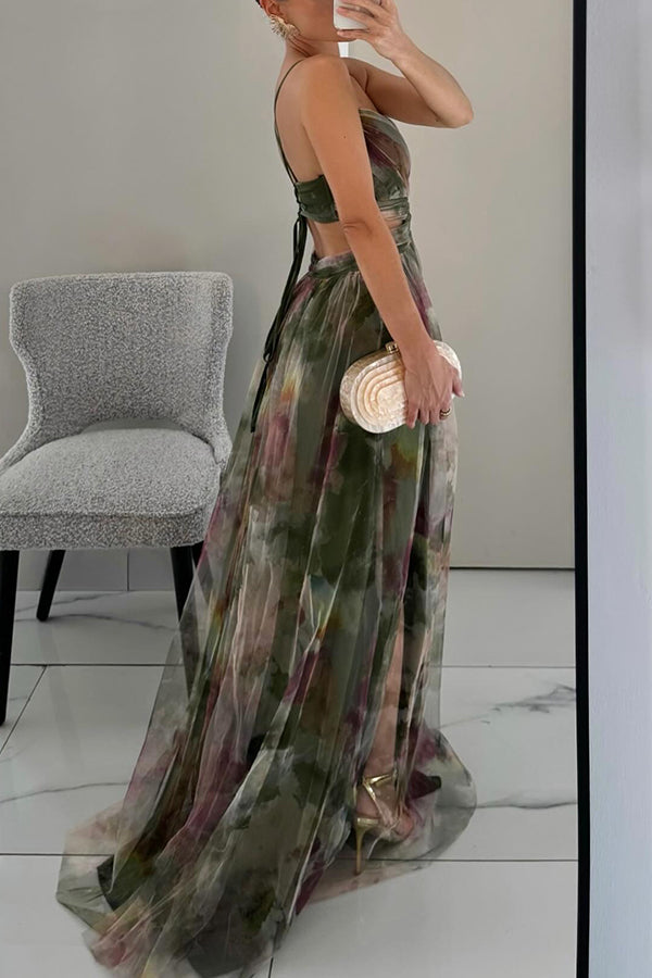 Robe femme maxi fluide imprimé floral bretelles fines col V – élégante été