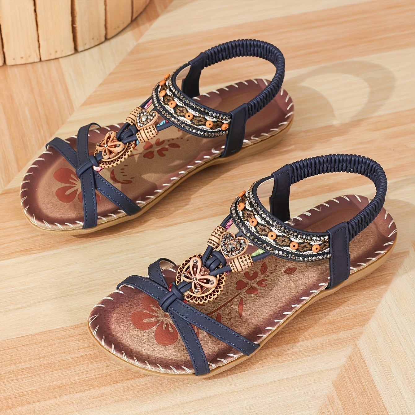 Sandales Bohèmes Femme à Brides Croisées et Strass