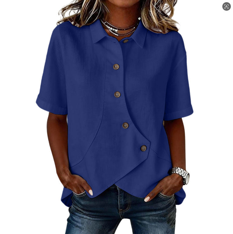 Aurelyth - Chemise femme asymétrique à boutons avec col structuré élégant