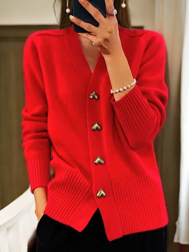 Cardigan épais femme à col V – style vintage préppy, chaud et élégant pour l’automne et l’hiver