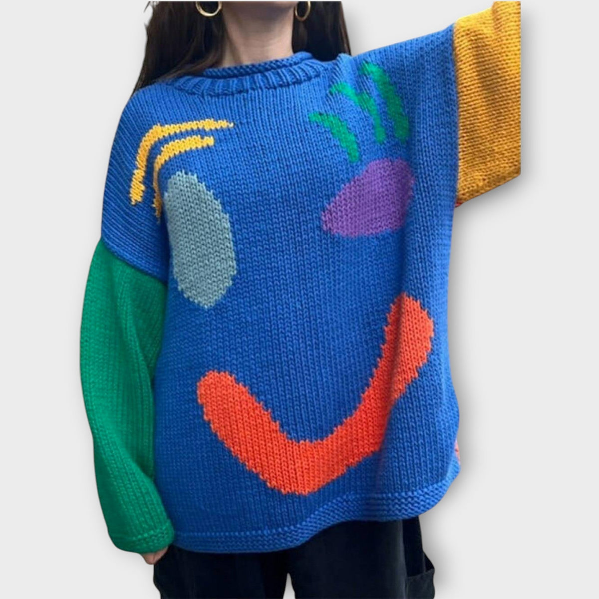 Pull en Maille Abstrait Fait à la Main