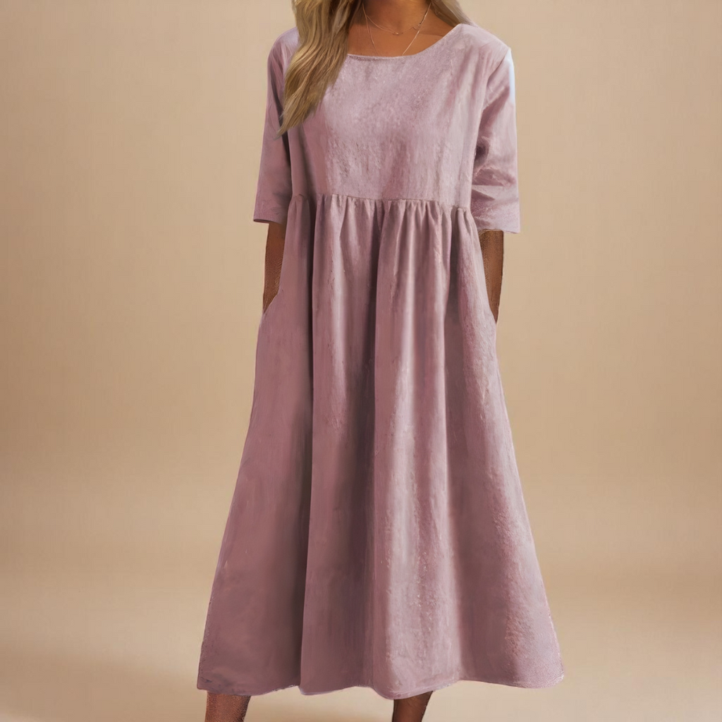 Robe Longue Femme Coton Coupe Ample Col Rond Poches Confort Été