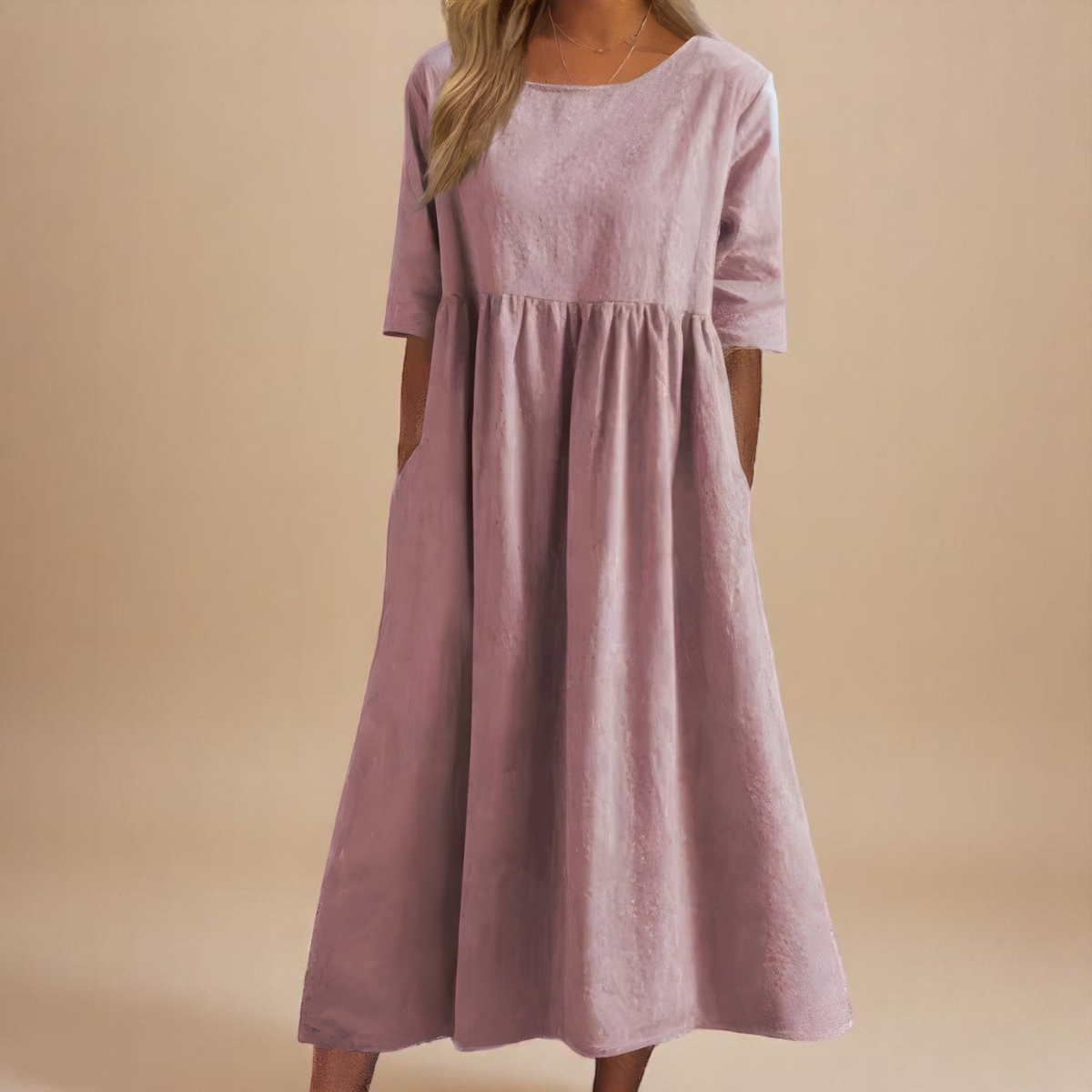 Robe Longue Femme Coton Coupe Ample Col Rond Poches Confort Été