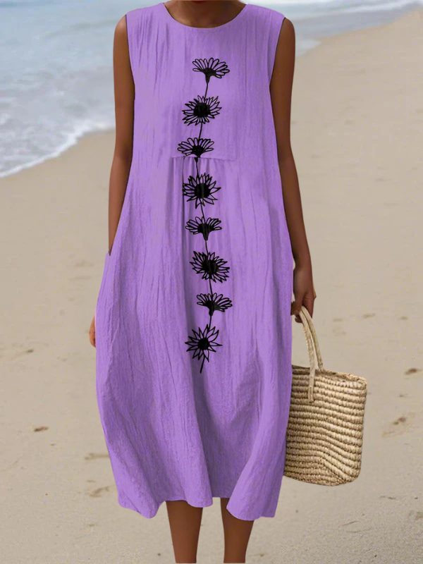 Tazira - Robe Femme Été Fluide Imprimé Artistique Sans Manches Confort Léger