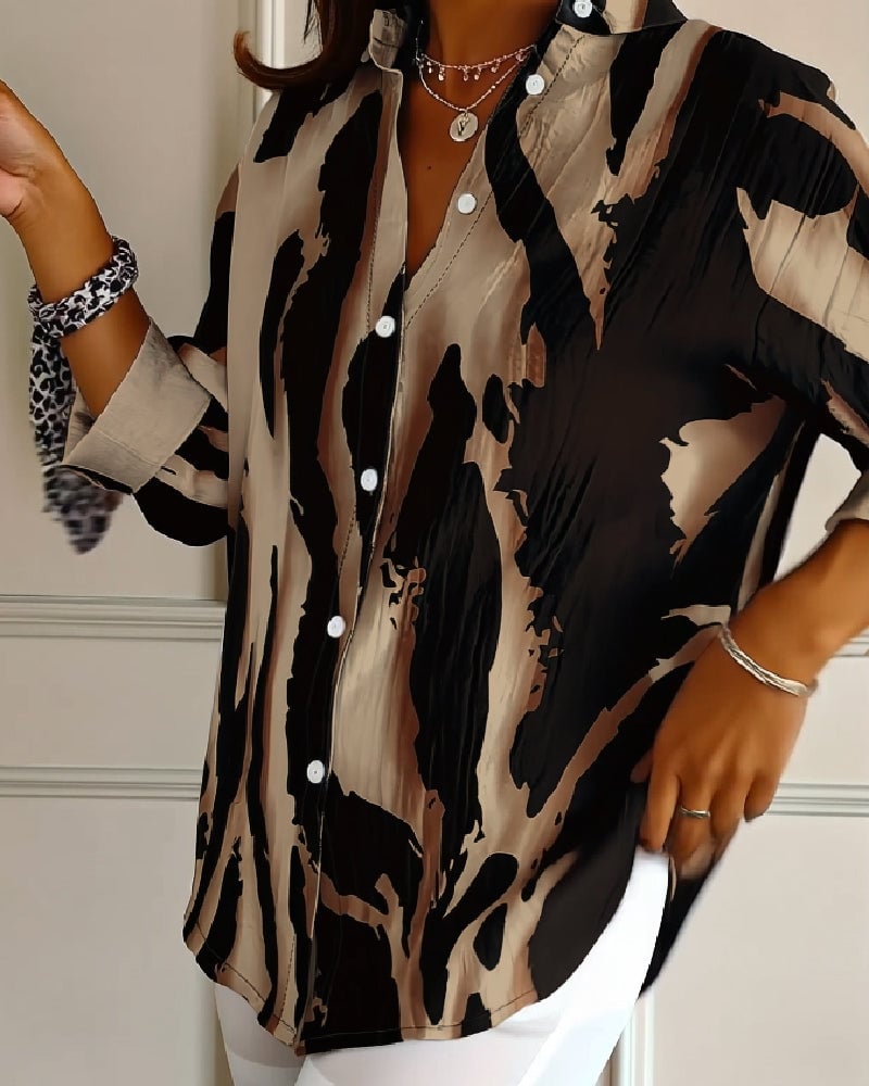 Blouse Imprimée Irregulière à Col Montant