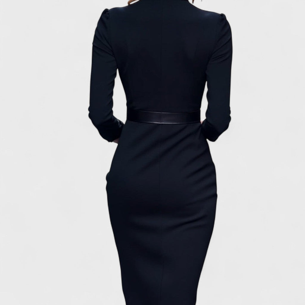 Robe Élégante Femme avec Ceinture et Col Mao