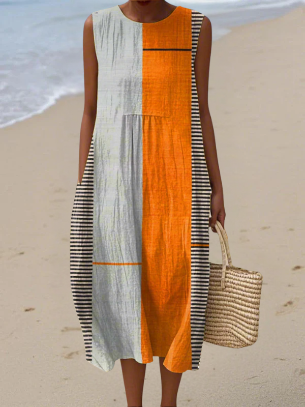 Tazira - Robe Femme Été Fluide Imprimé Artistique Sans Manches Confort Léger