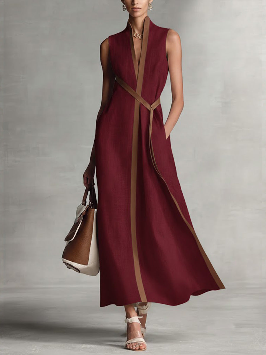 Azyra - Robe Longue Femme Fluide Sans Manches Coupe Élégante Taille Croisée