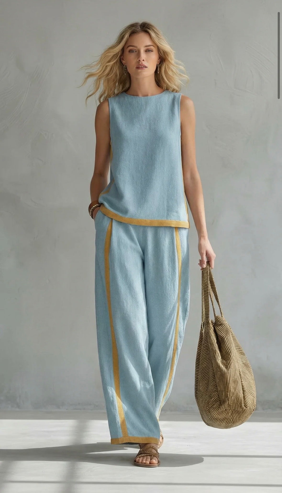 Tavindra - Ensemble Élégant Coton Lin Femme – Haut Sans Manches & Pantalon Large