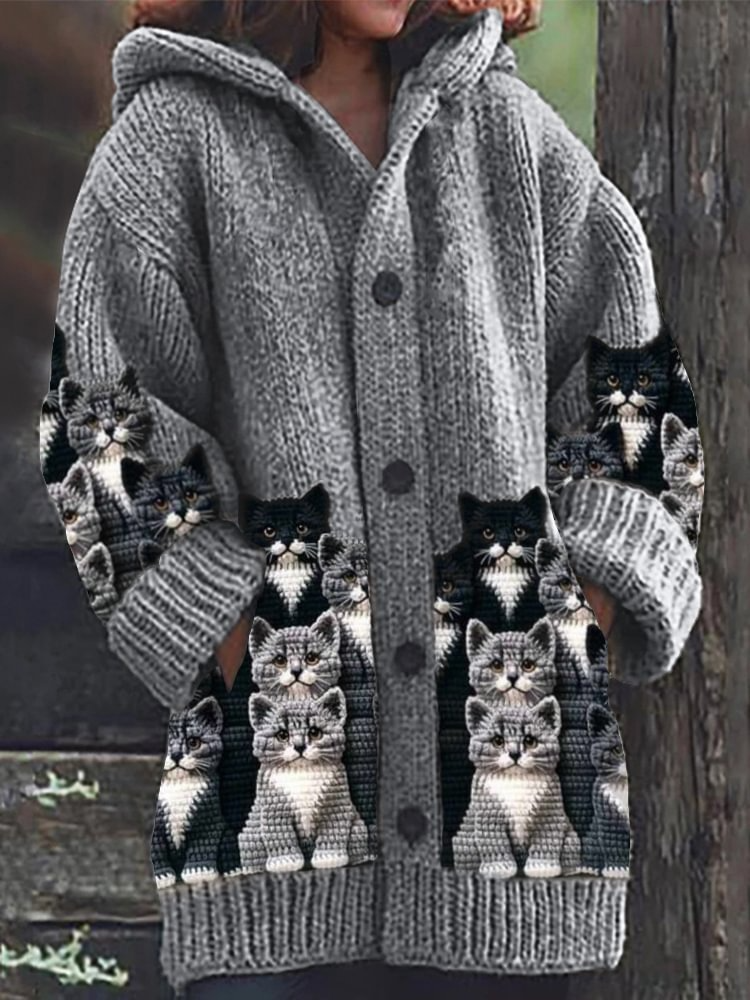 Jasmin - Cardigan en tricot douillet avec motif de chat