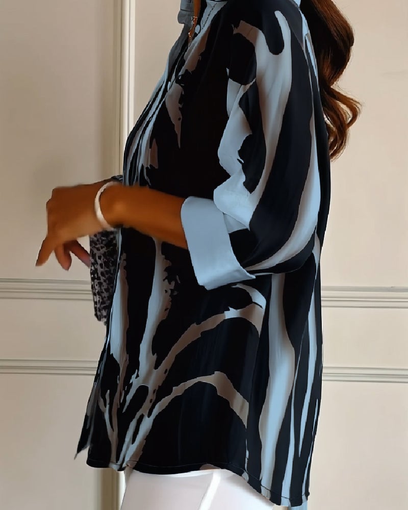 Blouse Imprimée Irregulière à Col Montant
