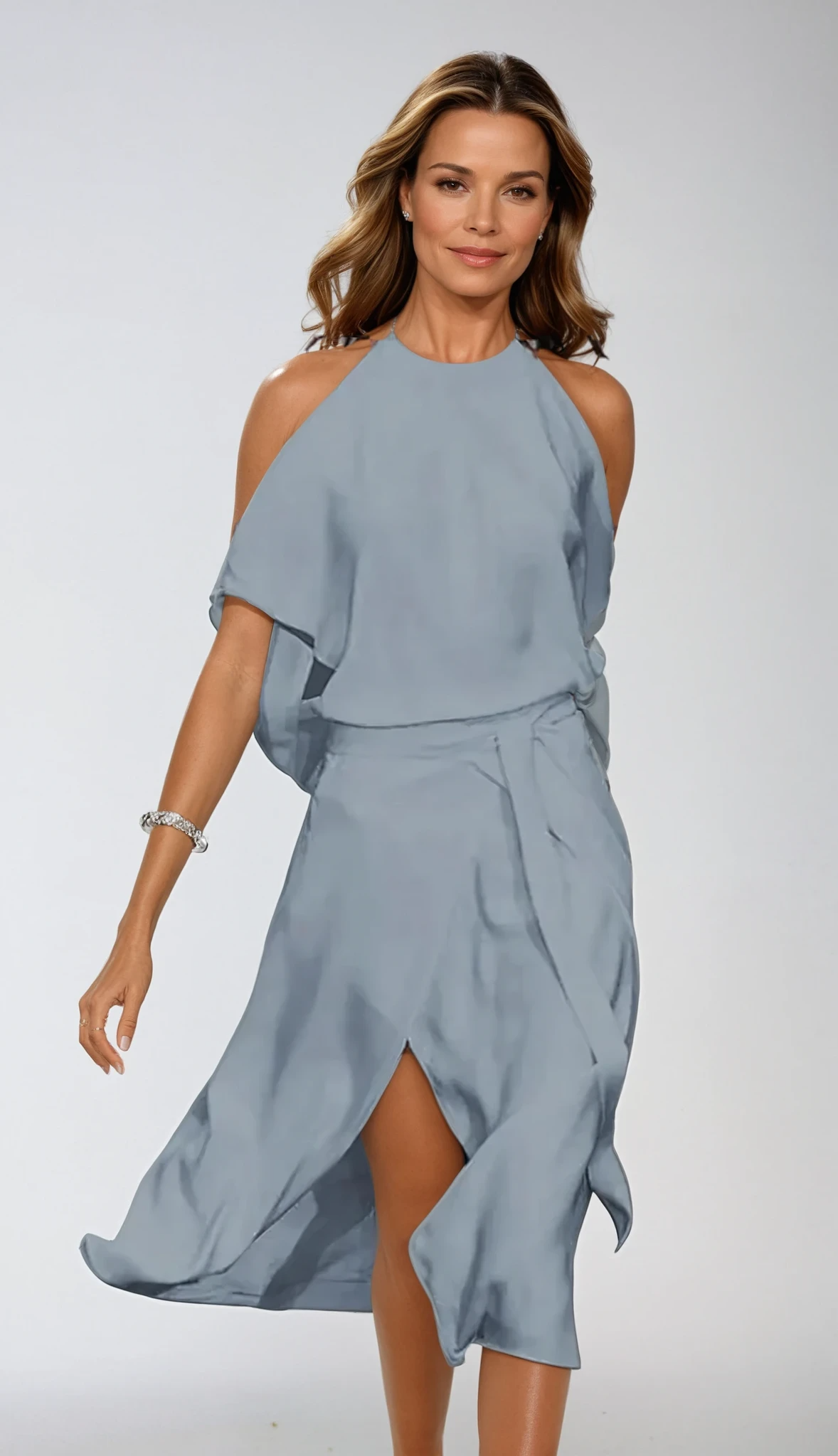 Celestine – Robe Midi Épaules Dégagées avec Ourlet Asymétrique