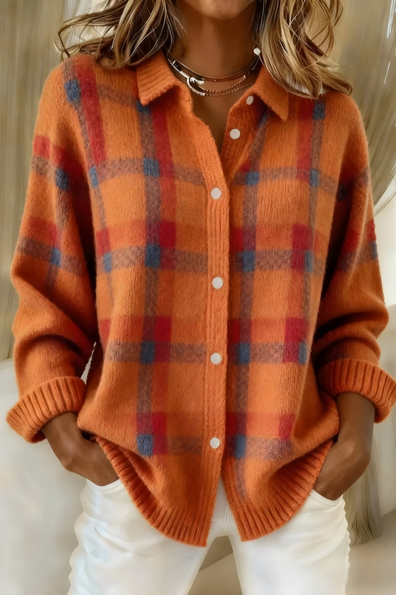 Anna - Cardigan en Maille Douce à Carreaux