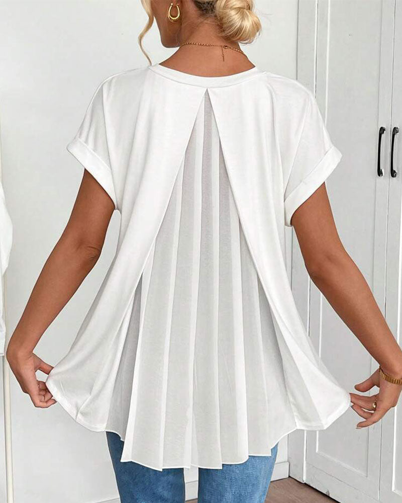 T-Shirt Uni à Manches Courtes avec Motif Patchwork