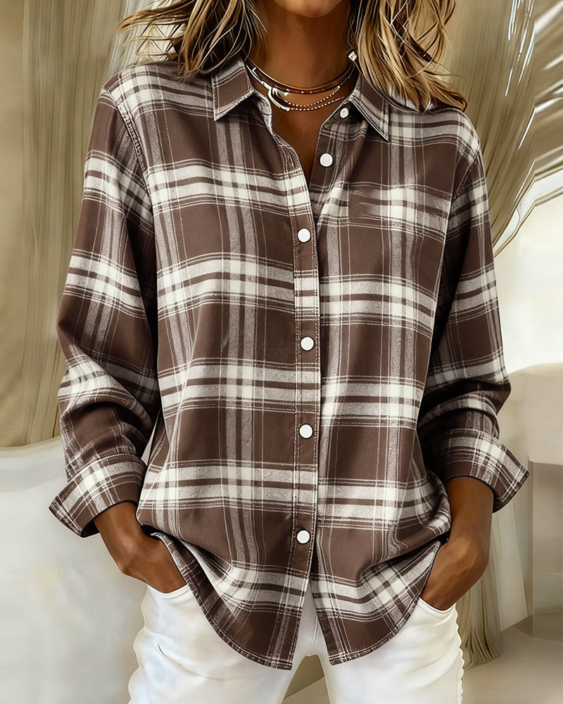 Chemise femme à carreaux col revers | Élégante & confortable