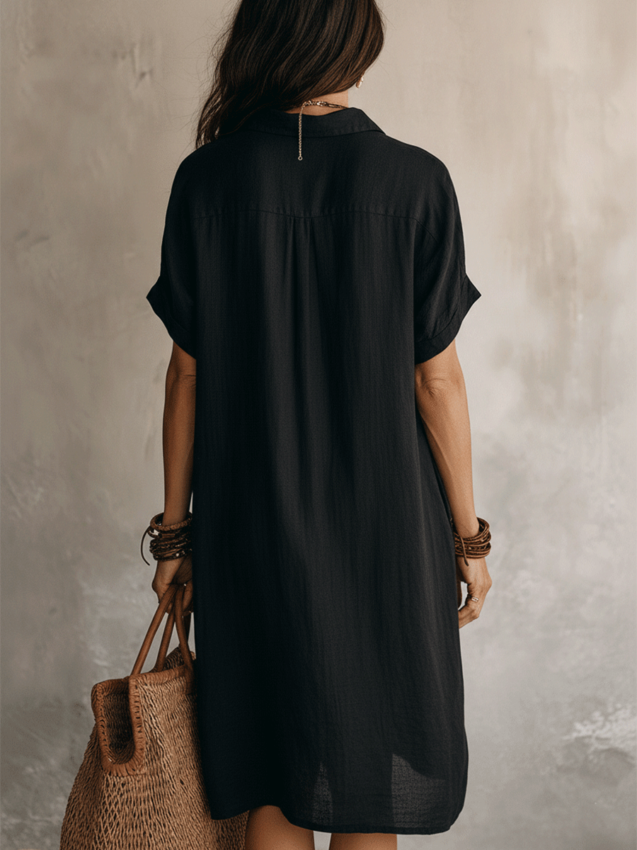 Robe Chemise Midi Femme Lin Coton Boutonnée Élégante