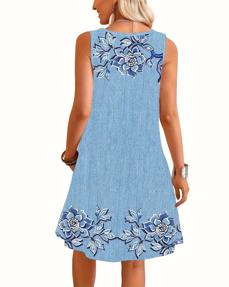 Robe Sans Manches Imitation Denim