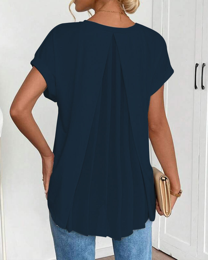 T-Shirt Uni à Manches Courtes avec Motif Patchwork