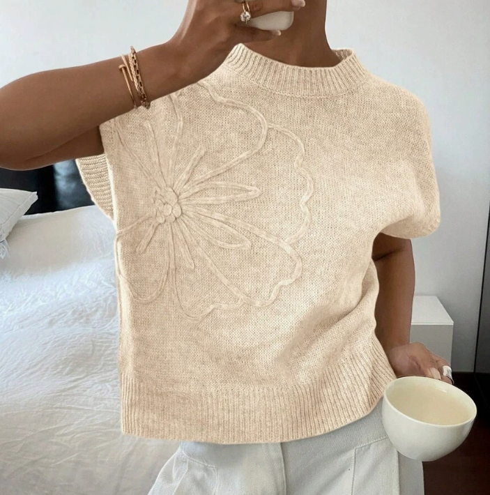 Pull décontracté à manches courtes et col rond