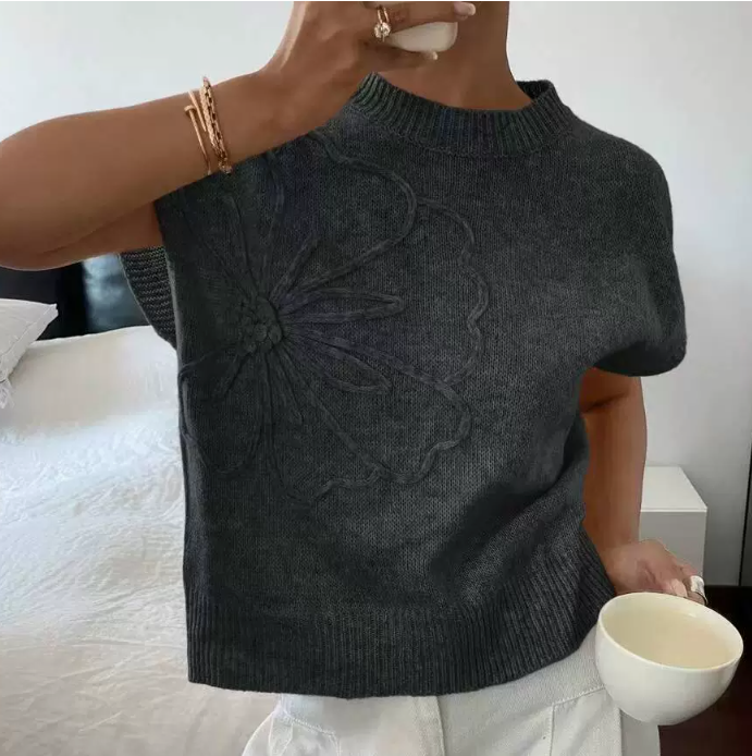 Pull décontracté à manches courtes et col rond