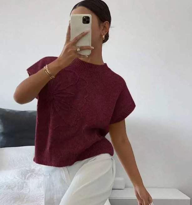 Pull décontracté à manches courtes et col rond
