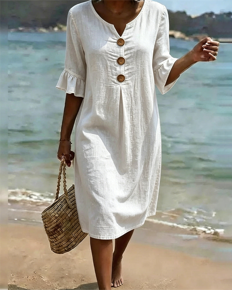 Fynorae - Robe femme en jean manches volants coupe fluide été plage