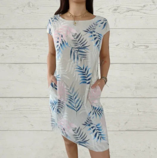 Robe d'été imprimée en coton et lin pour femmes avec poches