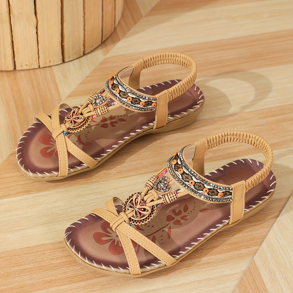 Sandales Bohèmes Femme à Brides Croisées et Strass