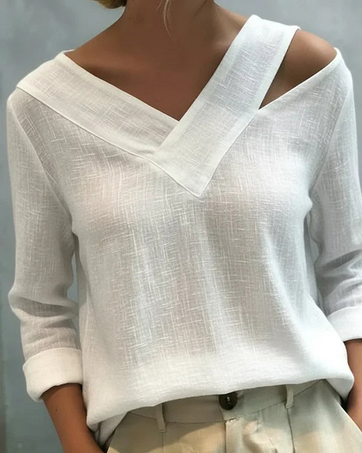 Calira - Haut Off-Shoulder V-Neck à Toucher Doux