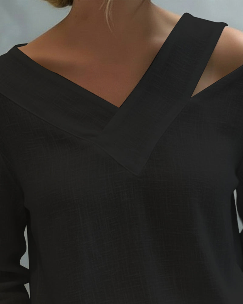 Melyra - Haut Élégant à Col V Décolleté Asymétrique