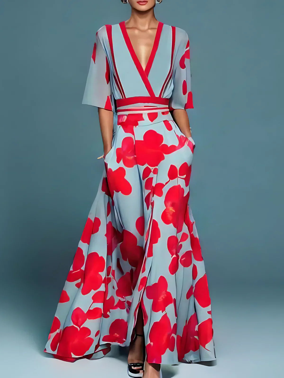 Robe Longue Imprimée Femme Coupe Fluide Taille Marquée Tissu Léger Usage Quotidien