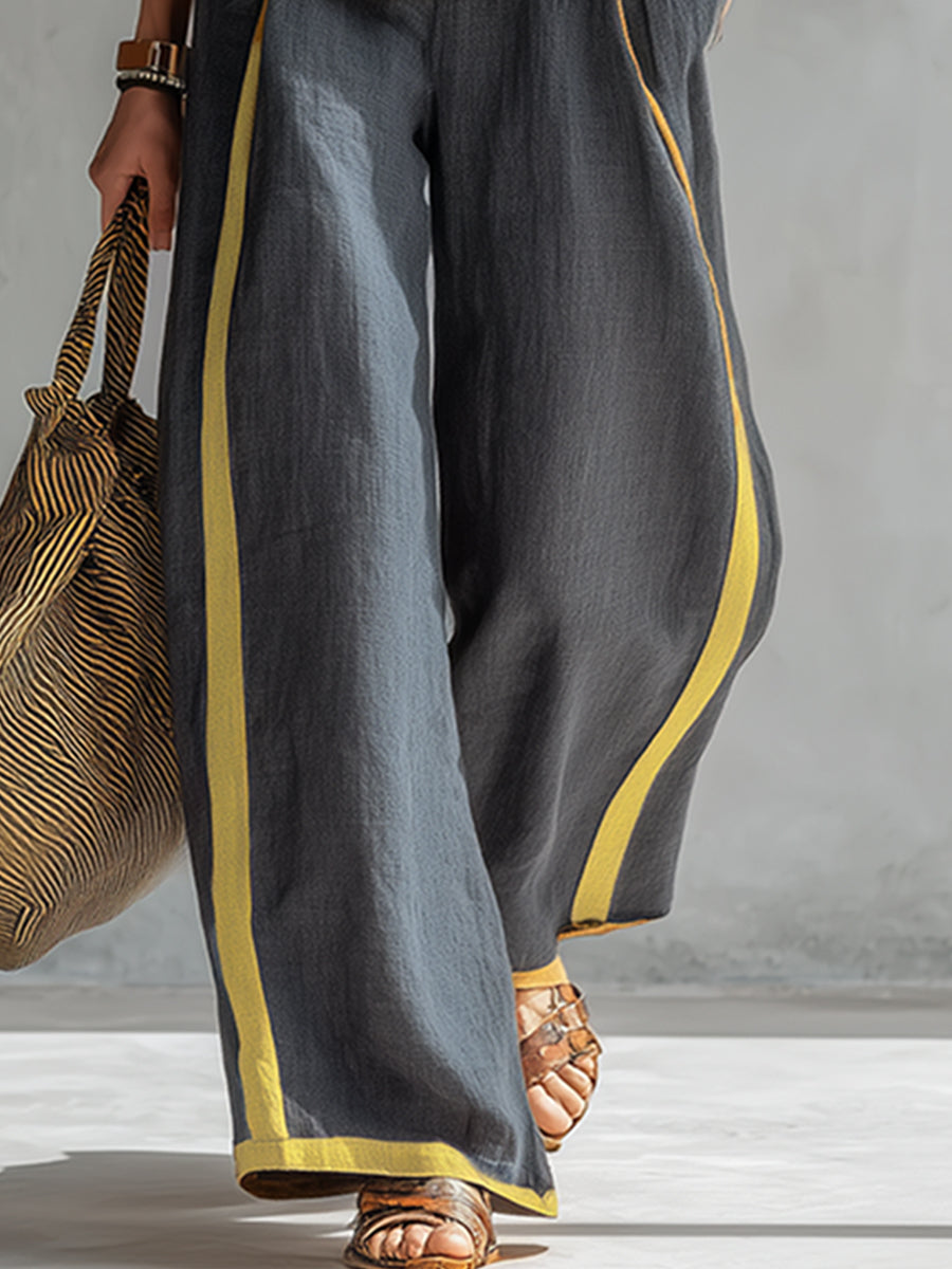 Tavindra - Ensemble Élégant Coton Lin Femme – Haut Sans Manches & Pantalon Large