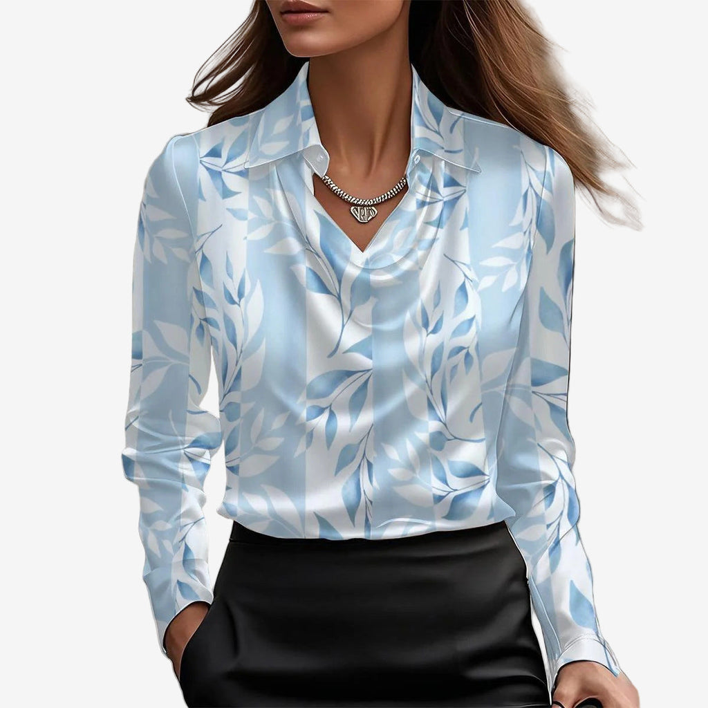 Elira™ | Chemisiers en satin à manches longues et encolure drapée pour femmes