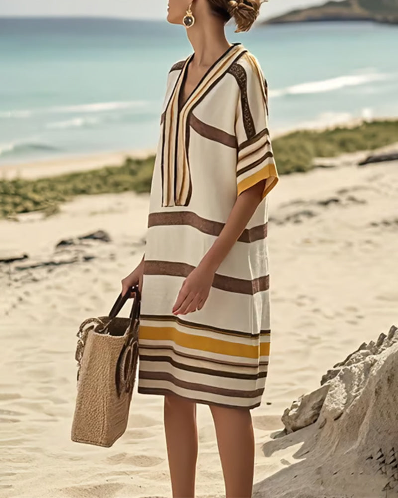 Robe En V À Rayures Contrastées