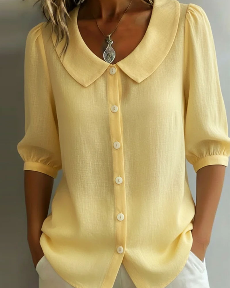 Chemisier Femme Coton Col Peter Pan Manches 3/4 Chic