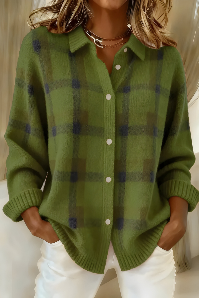 Anna - Cardigan en Maille Douce à Carreaux