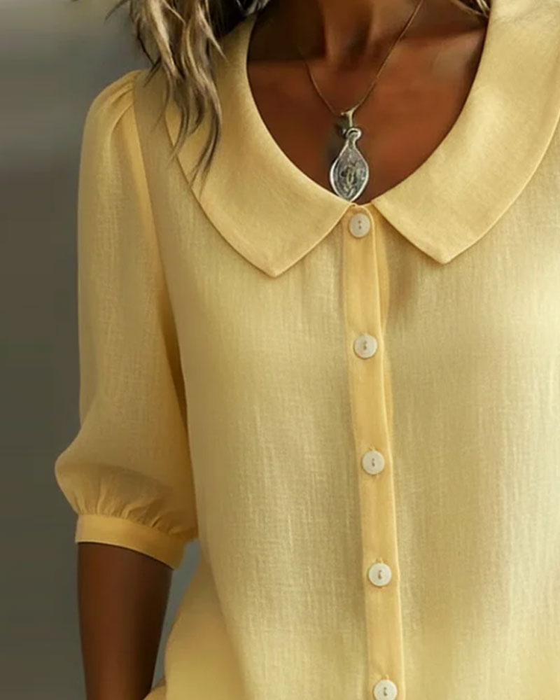 Chemisier Femme Coton Col Peter Pan Manches 3/4 Chic