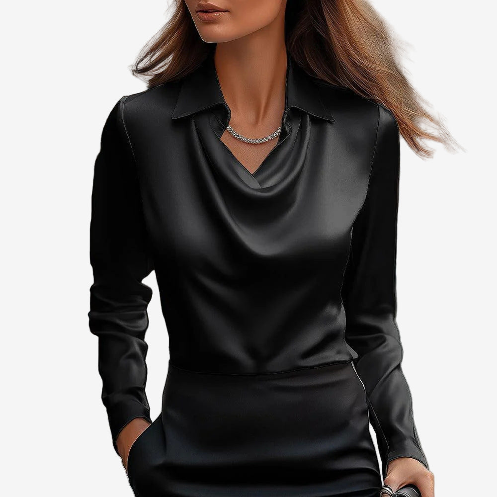 Elira™ | Chemisiers en satin à manches longues et encolure drapée pour femmes