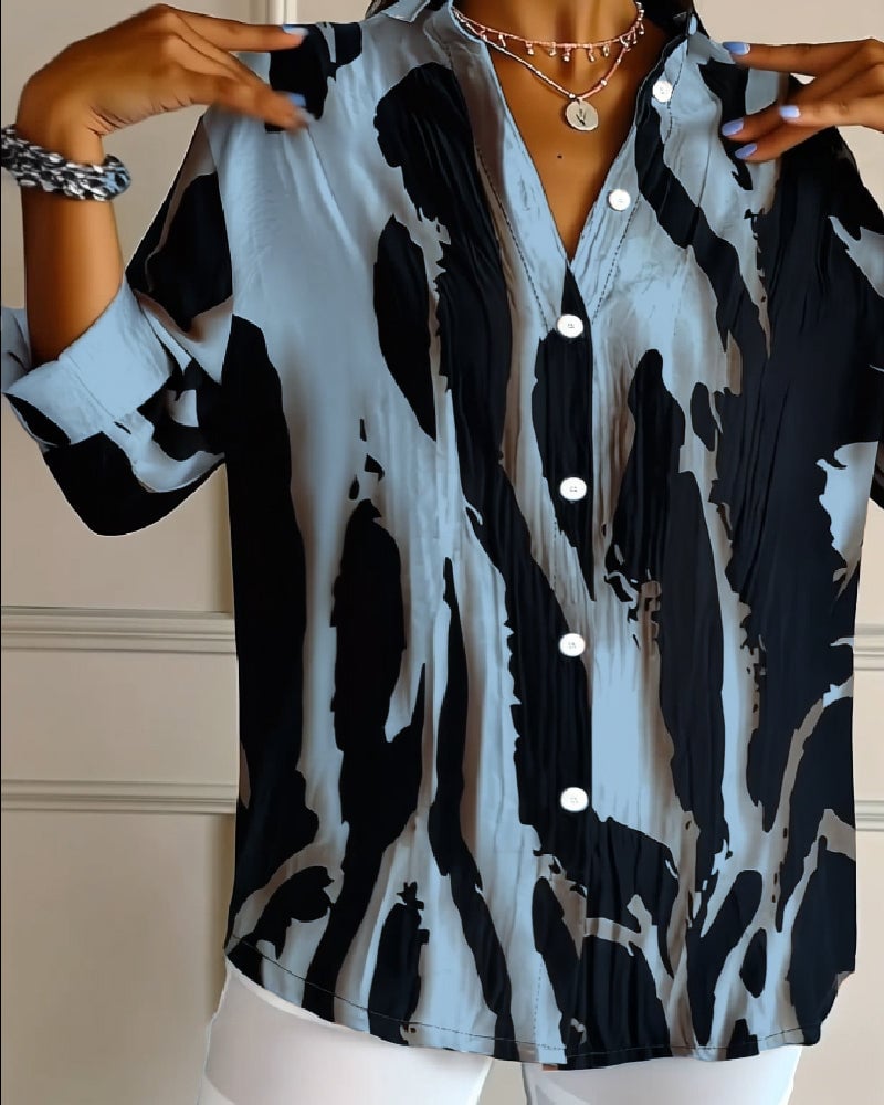 Blouse Imprimée Irregulière à Col Montant