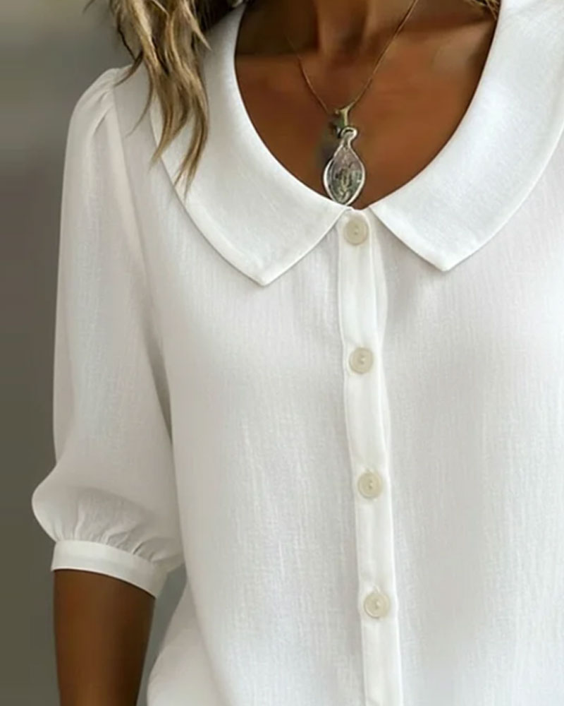 Chemisier Femme Coton Col Peter Pan Manches 3/4 Chic