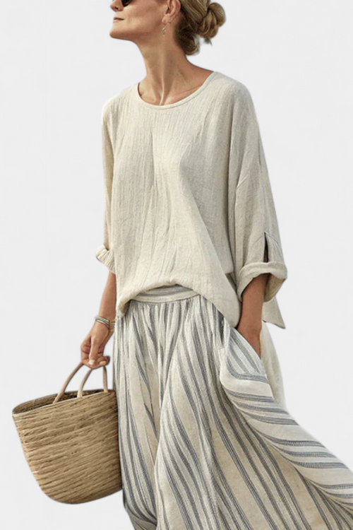Aurcyn -| Blouse Ample et Confortable & Jupe Midi Rayée