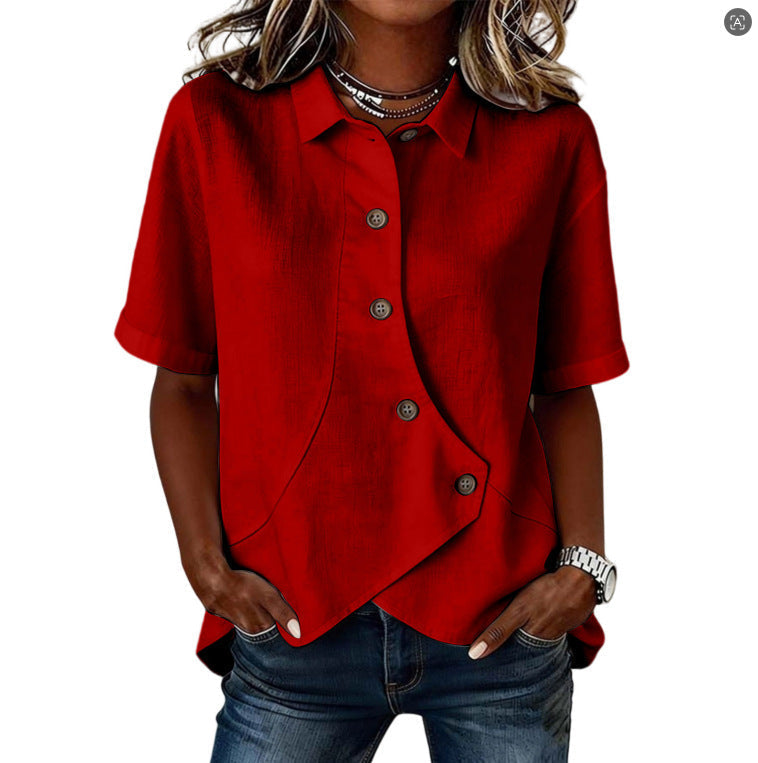 Chemise femme asymétrique à boutons avec col élégant structuré