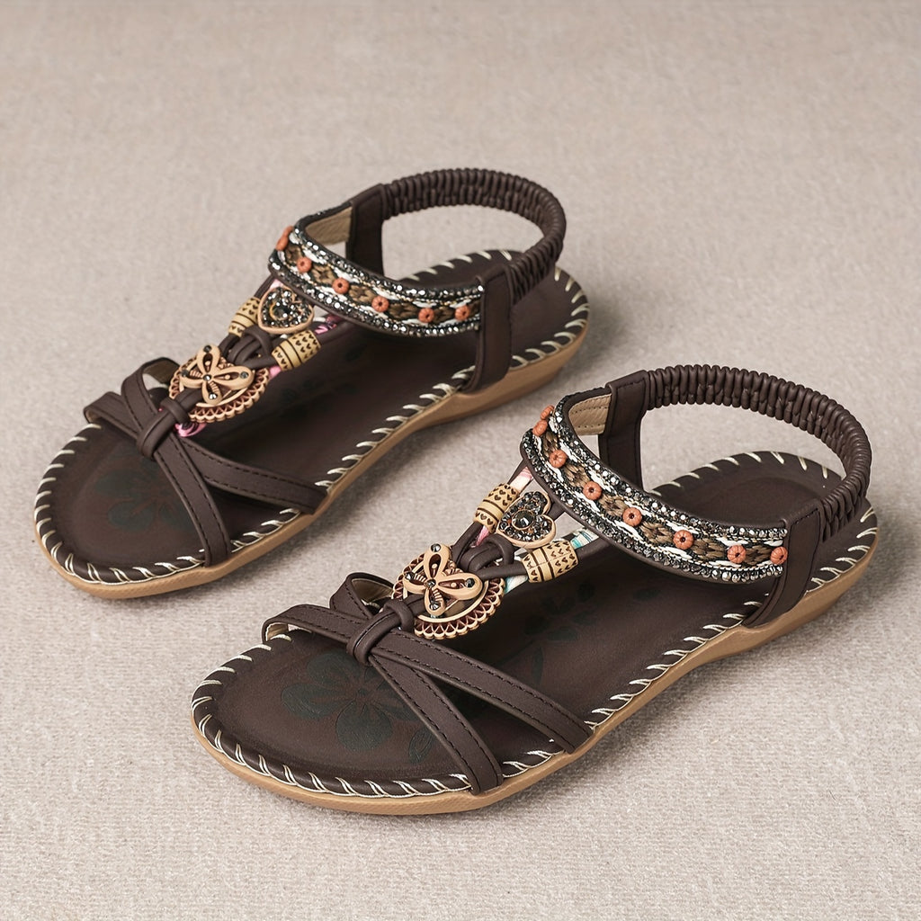 Sandales Bohèmes Femme à Brides Croisées et Strass