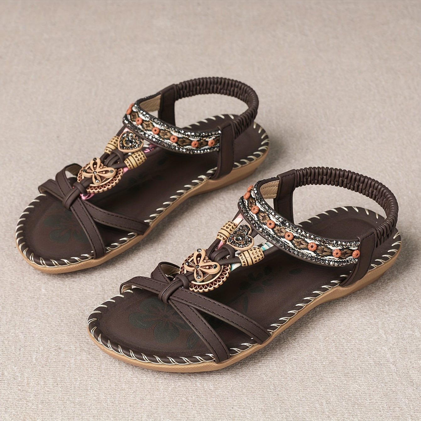 Sandales Bohèmes Femme à Brides Croisées et Strass