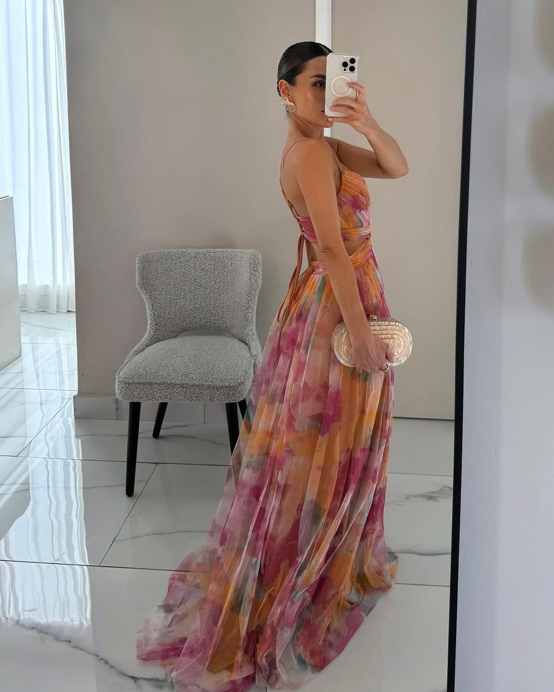Robe femme maxi fluide imprimé floral bretelles fines col V – élégante été